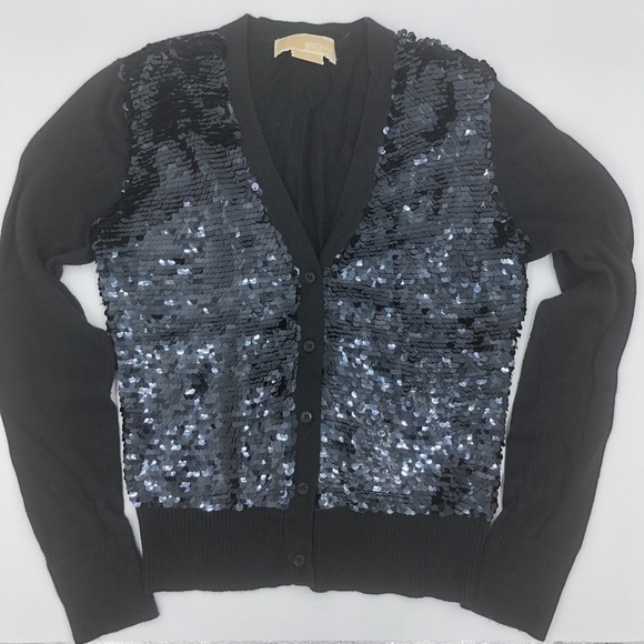 MICHAEL KORS Angora Sequin Cardigan Black Petite - Picture 2 of 7